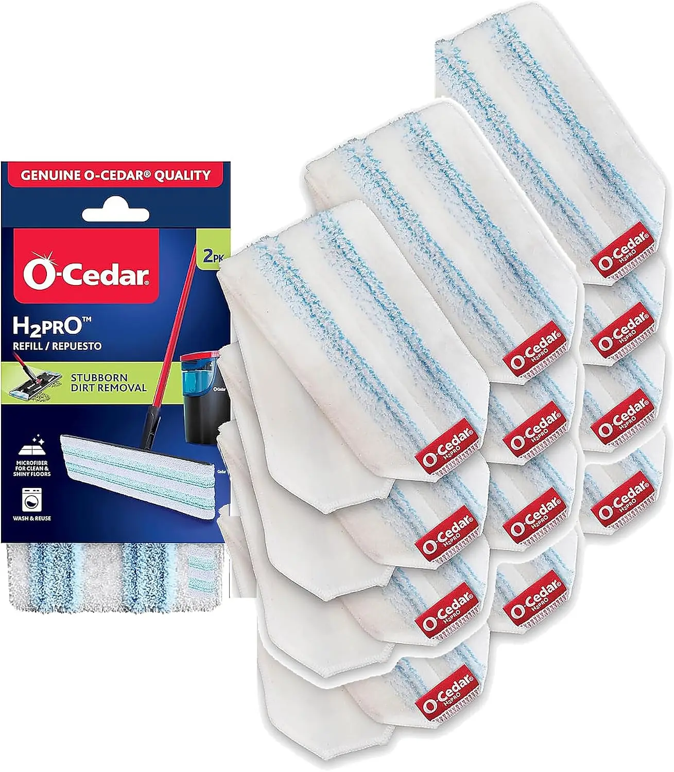 O-Cedar Genuine H2prO Mop Pad Replacement (12-Pack) | Microfiber Refill | Machine Washable | Compatible with O-Cedar H2prO Spin Mop System