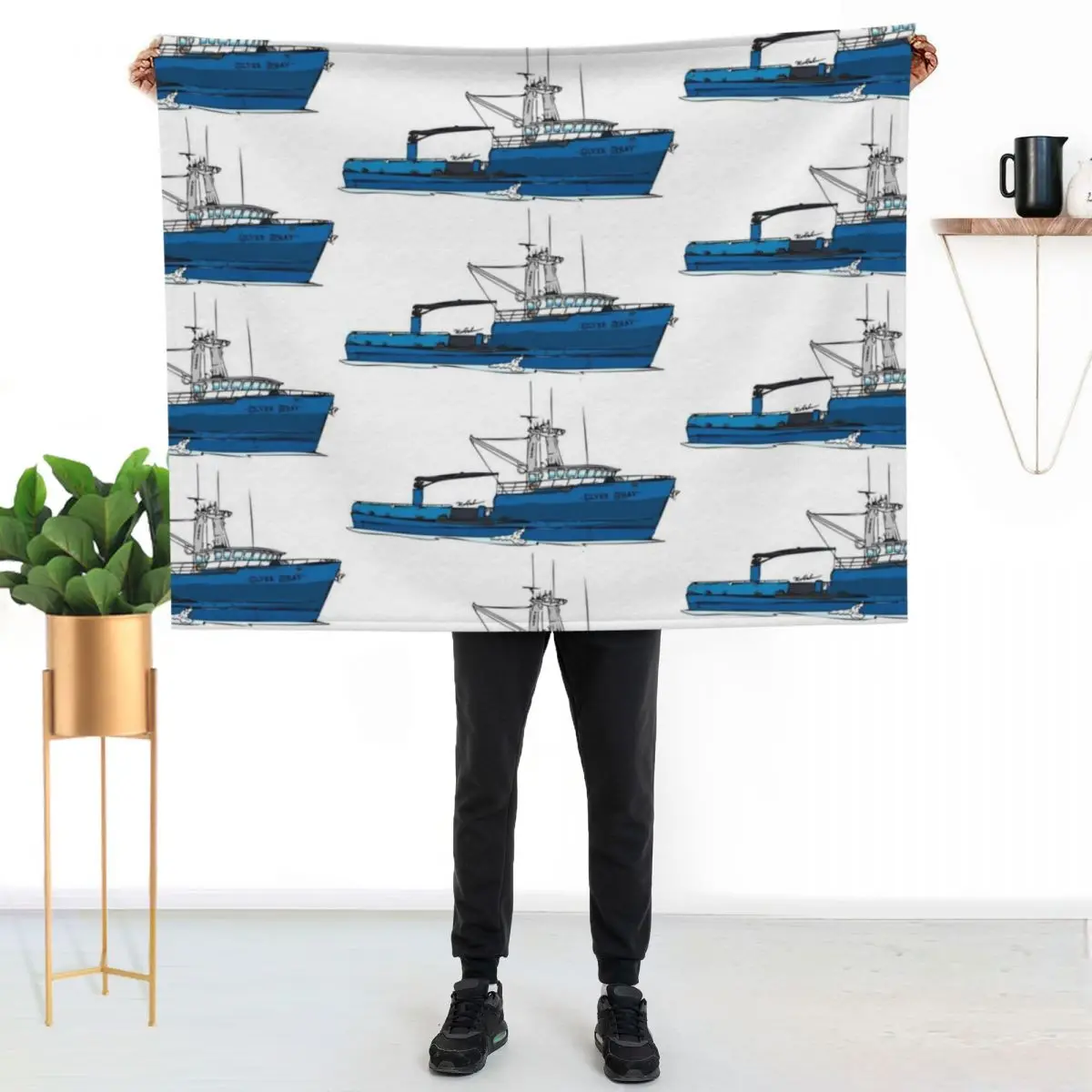 

The Silver Spray Alaska Fishing Boat Throw Blanket Shaggy Furry Soft Blanket for Bedroom Living Room