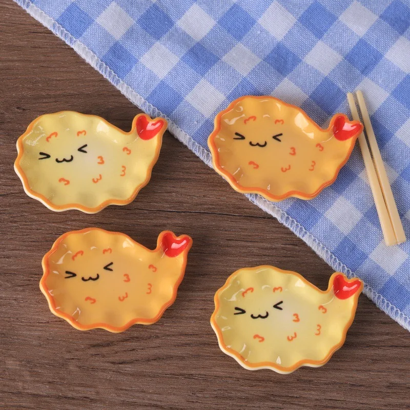 10 Pcs Cute Shrimp Tail Small Plate Simulation Miniature Food And Play Tray Decoration