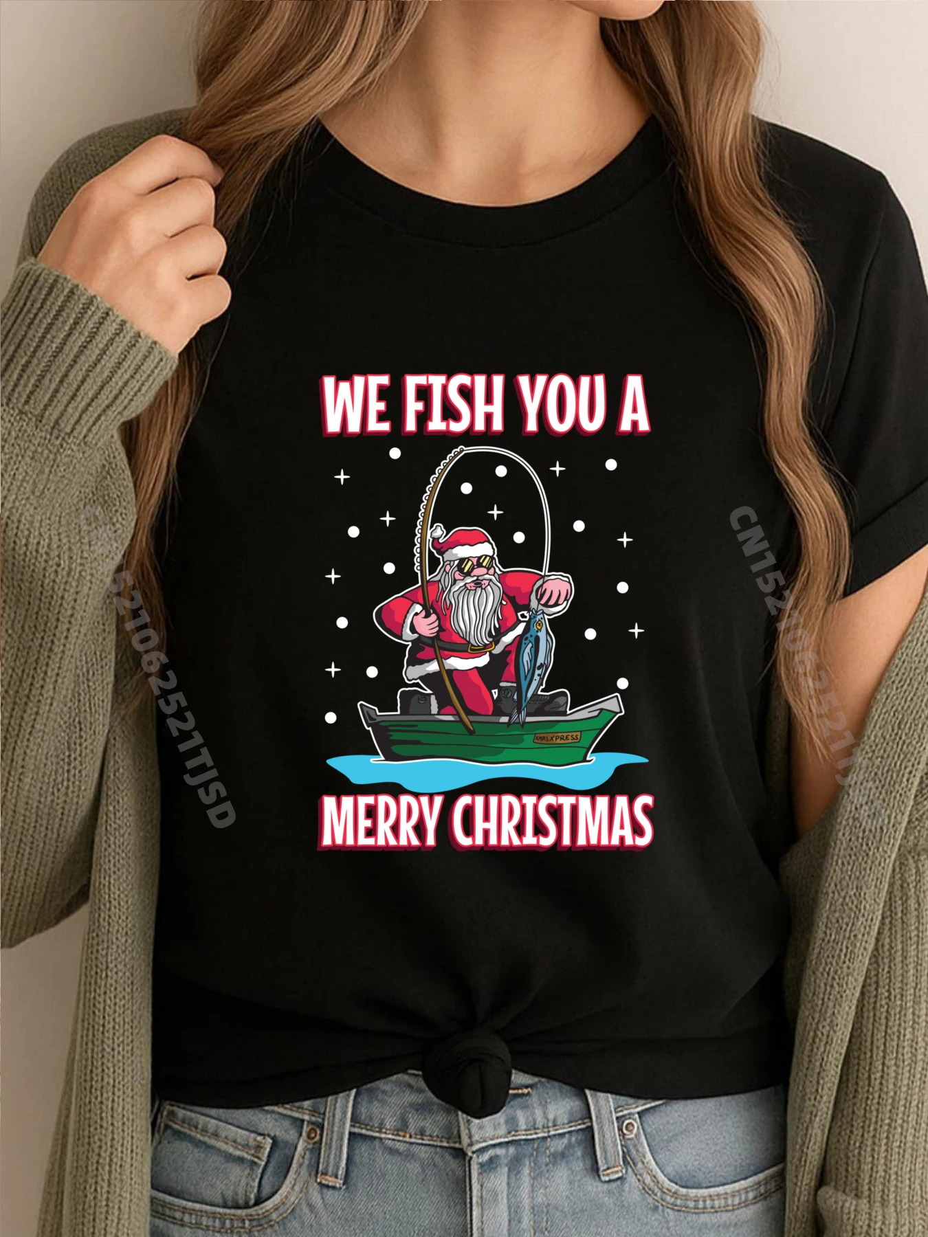 

Christmas Fisherman Fishing Cool Santa Claus Luxury T Shirt Winter Tops Crazy