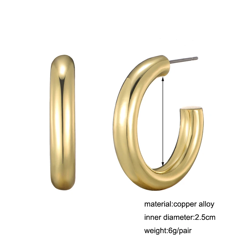 Classic Fashion Glossy Round C Shape Steel Pin Hoop Earrings For Women Gold Silver Color Stud Jewelry Daily Wear Earrings