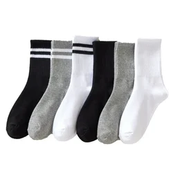 Cotton Striped Mid Tube Socks Breathable Sports Solid Striped Black White Socks for Woman Men Unisex Street