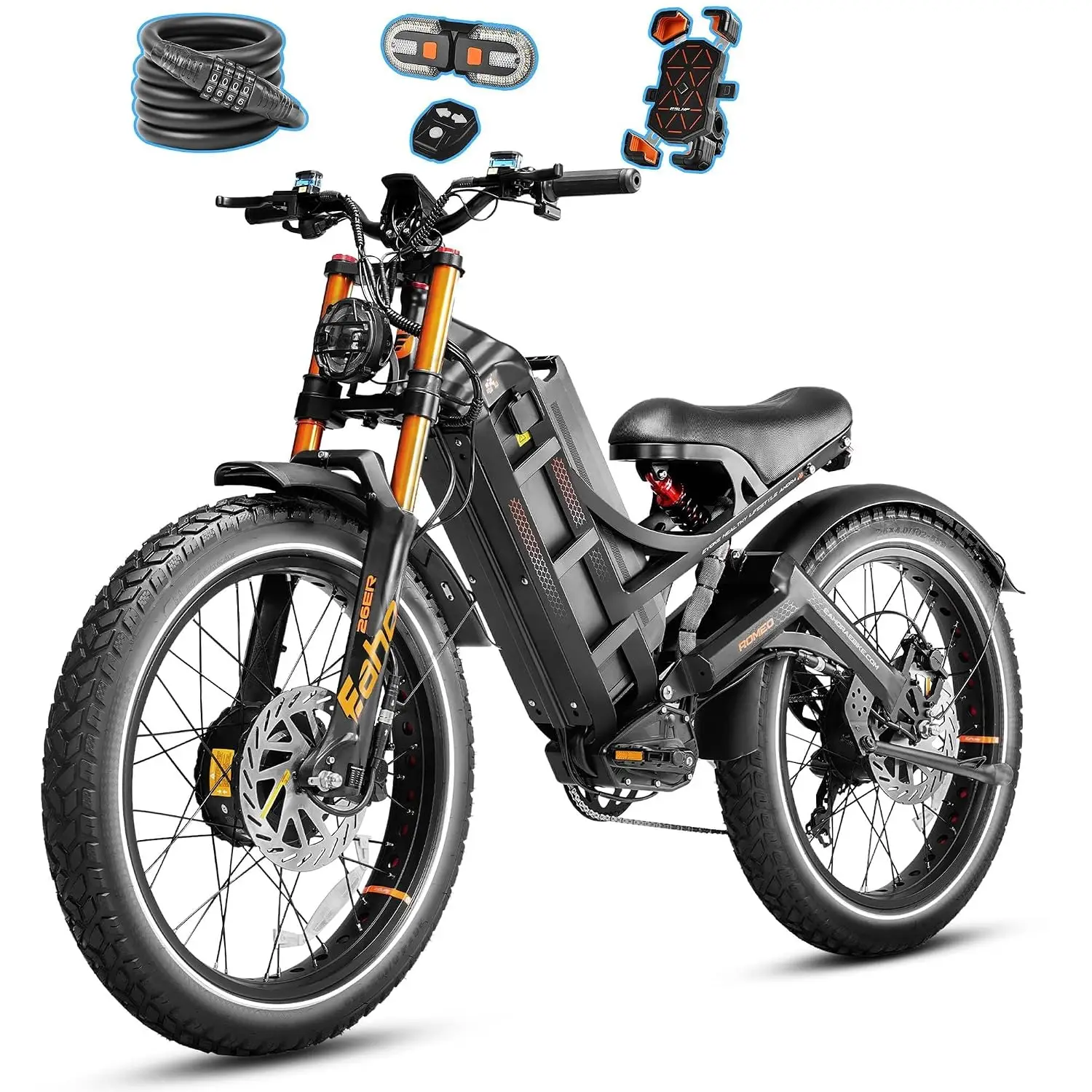4000W Electric Bike Adults 52V 70Ah 200Miles 46Mph Dual Motor 26x4 Fat Tire Full Suspension Off-Road E-Bike Men, Customized