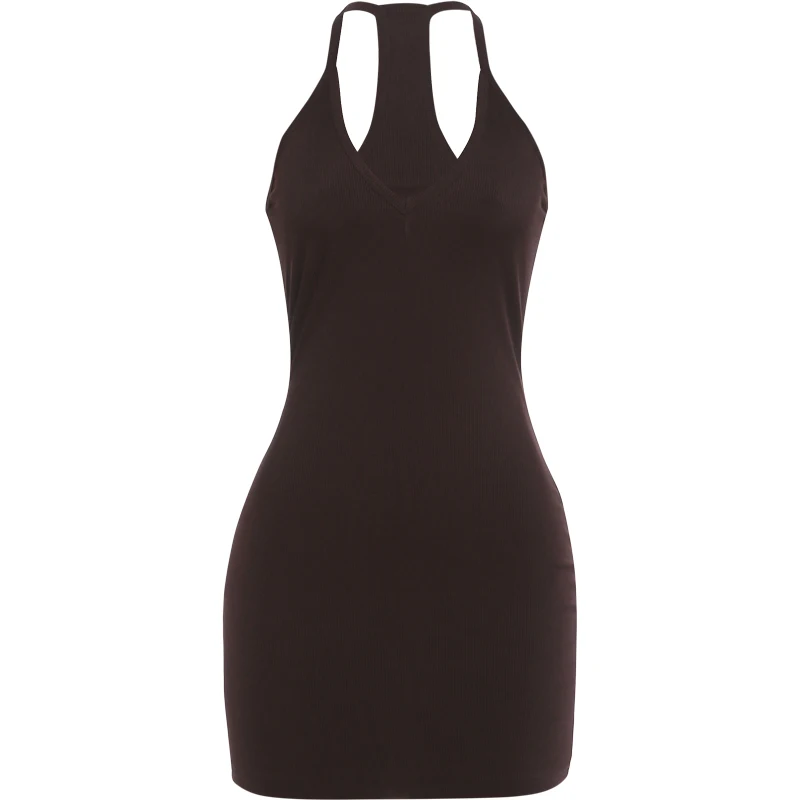 Robe moulante sexy à dos nu et décolleté plongeant pour femme, style simple et basique, extensible, pour l'été, le quotidien, la forme mince