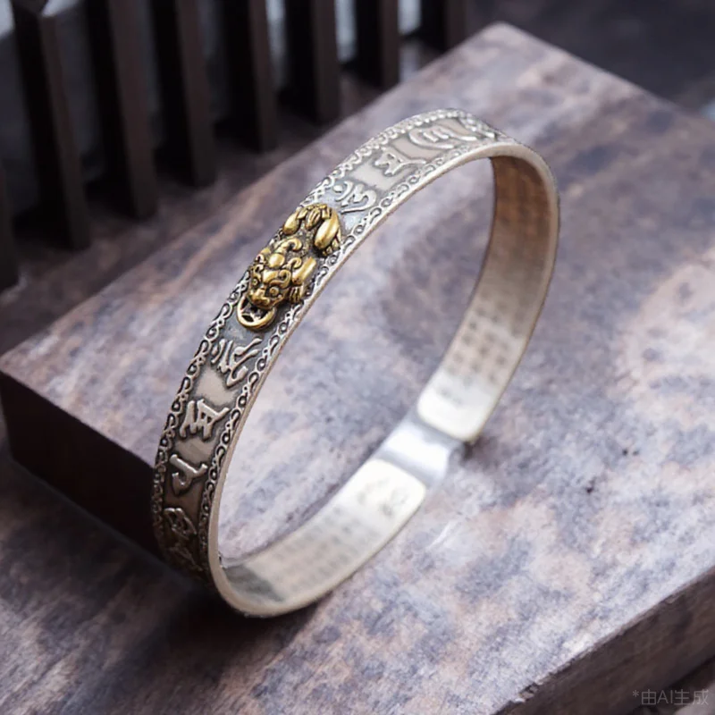 الرجال النحاس القلب سوار مفتوح قابل للتعديل الكفة الإسورة البوذية الدينية المعصم سلسلة معصمه سحر هدية