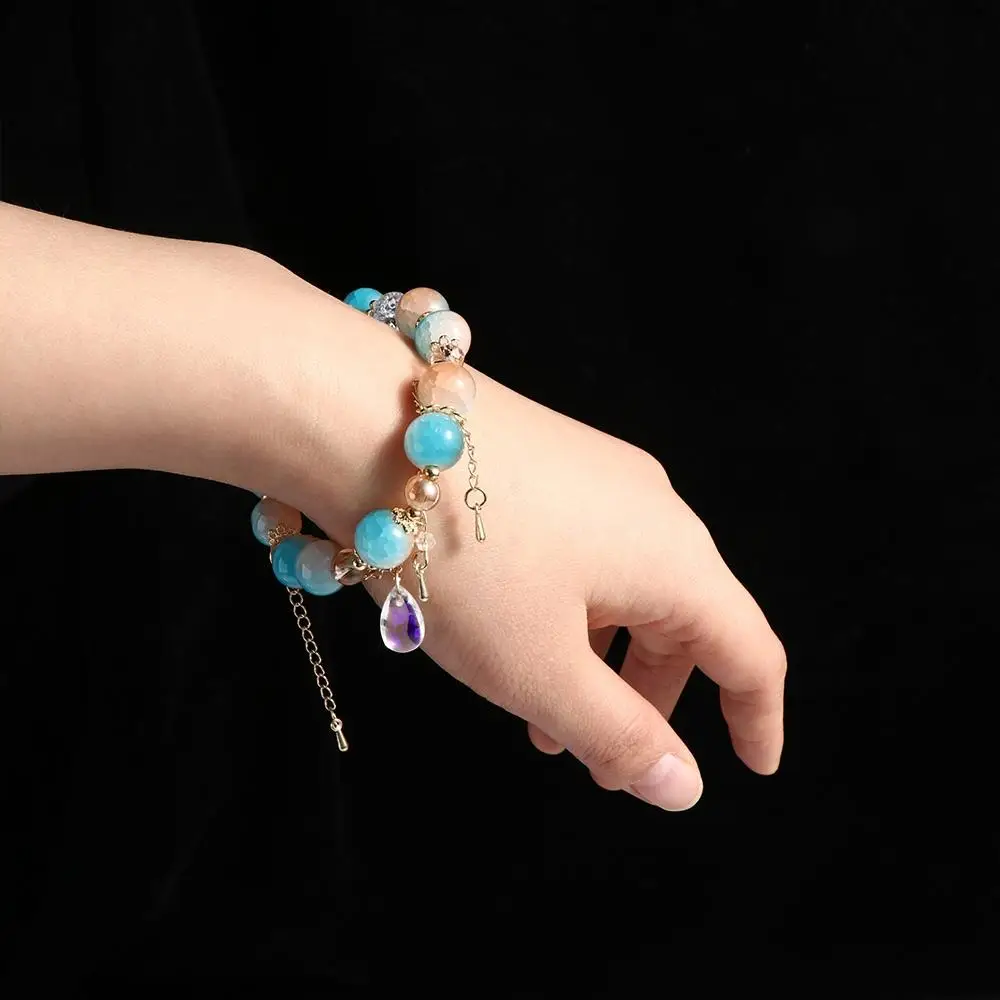 Vintage Couple Alloy Simple Till The End of The Moon Unique Chinese Jewelry Tassel Chain Women Bracelet Beads Pendant