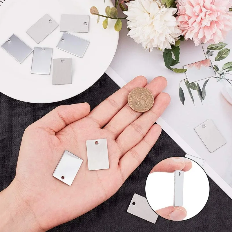 30pcs Rectangle Shape Stainless Steel Charms Stamping Blank Tag Pendants 30x20x1mm Blank Rectangle Dog Pet Tags for Pet Luggage