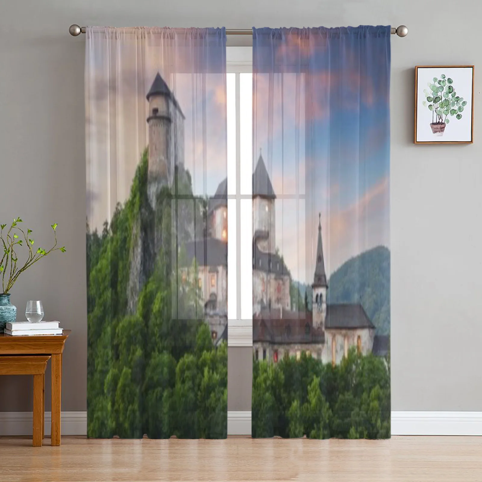 Slovakia Castle At Sunset Tulle Sheer Curtains for Living Room the Room Bedroom Kitchen Decoration Voile Organza Curtains