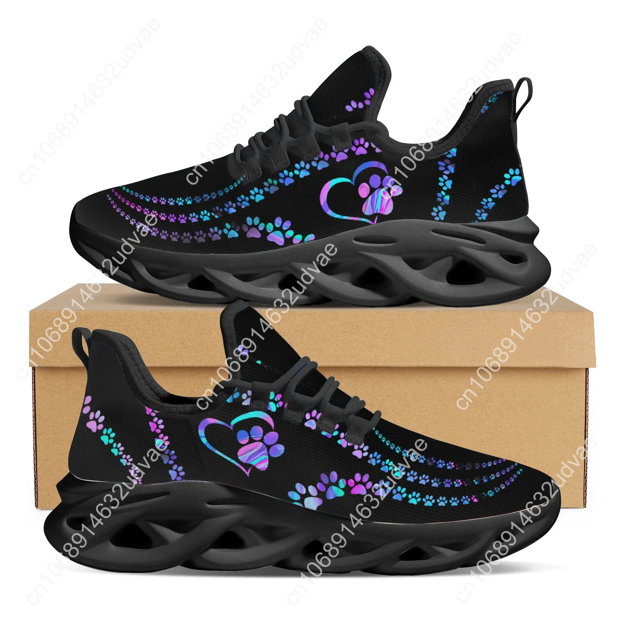 Cool Dog Footprint Camouflage Printing Flat Shoes for Women Breathable Soft Sneakers Lace up Casual Platform Zapatos