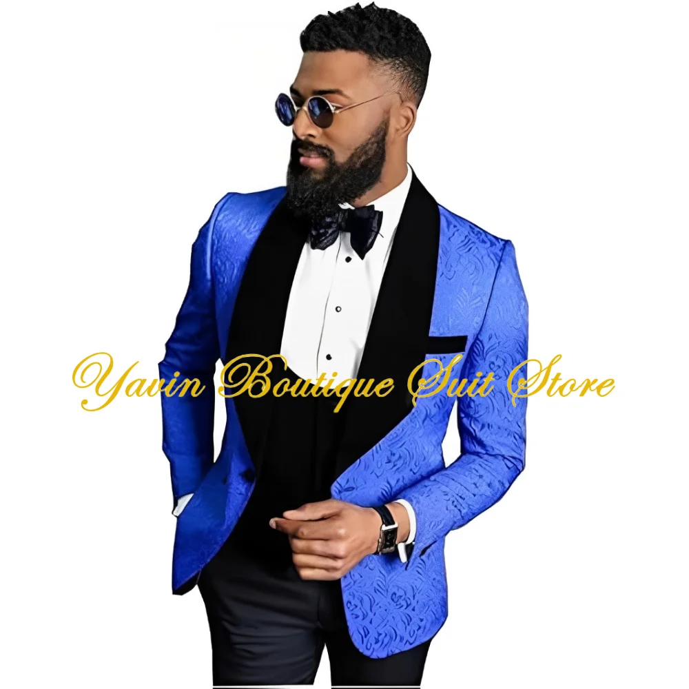 

Formal Men's Suit Floral Jacket Vest Pants 3 Piece Set Party Wedding Groom Tuxedo Elegant Jacquard Men Suit Handsome Blazer