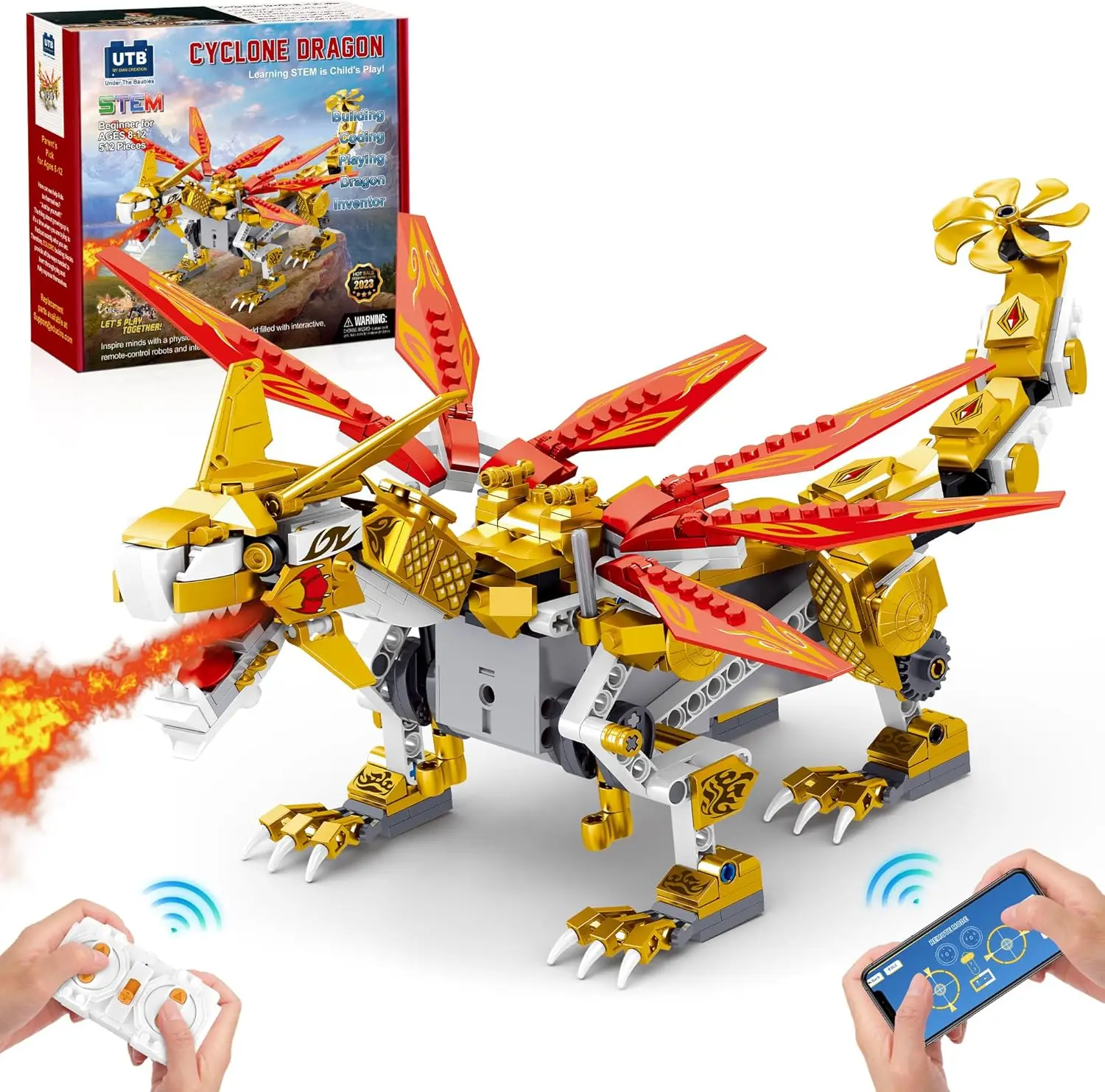 

STEM Project Dragon Building Toys (512PCS), Remote Control & APP Programmable Coding Dragon Building Kit, Christmas Gift