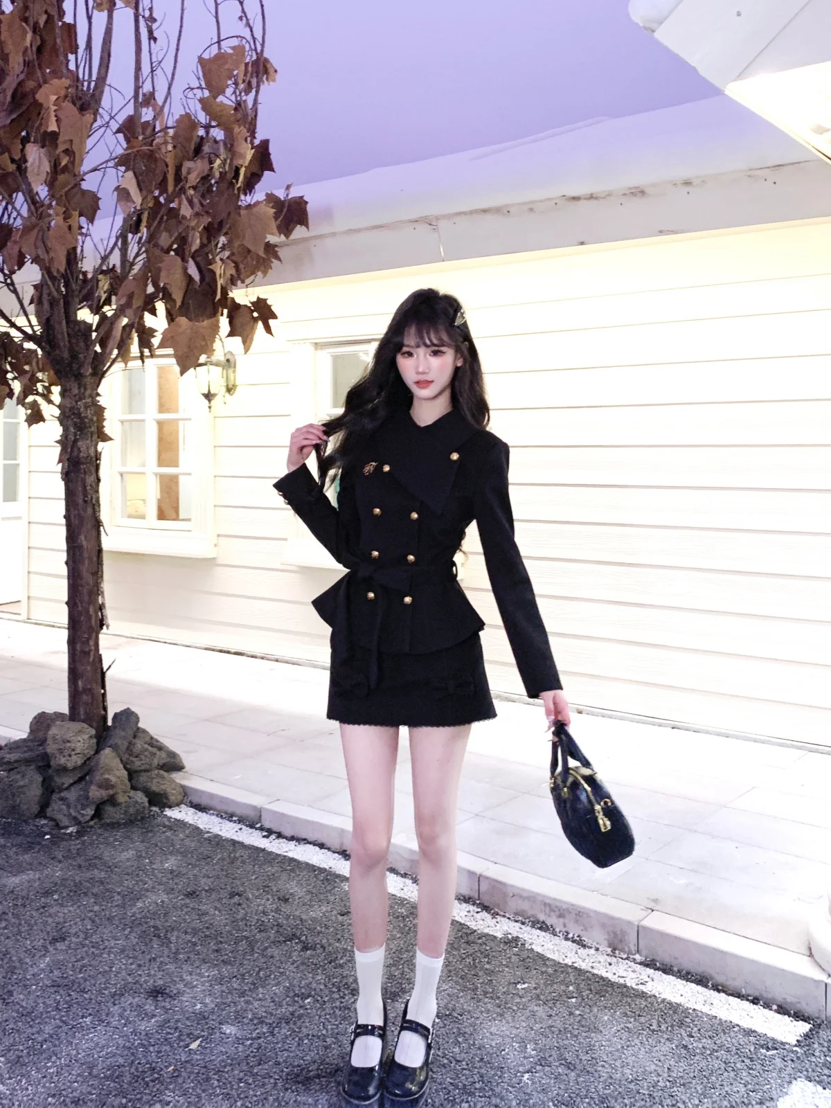 

Комплект Musefi: корейская приталенная черная юбка и элегантный французский топ с коротким рукавом, с завышенной талией, для женщин, осень-зима-весна