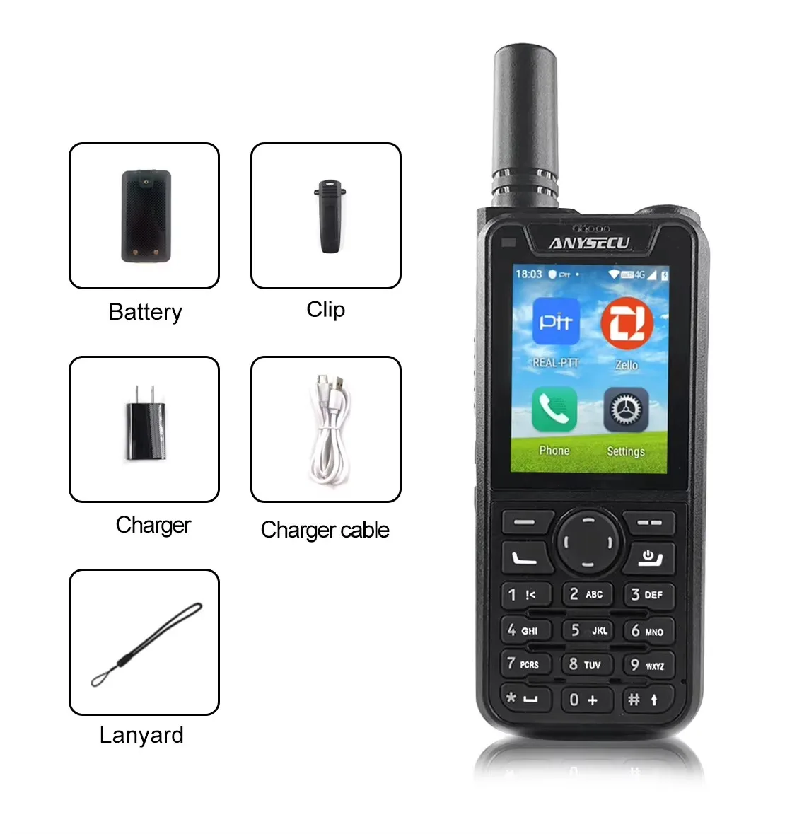 Anysecu T59 Android 9.0 4G Network Radio WIFI GPS Unlock LTE/WCDMA/GSM POC Walkie Talkie Work with Zello REAL-PTT