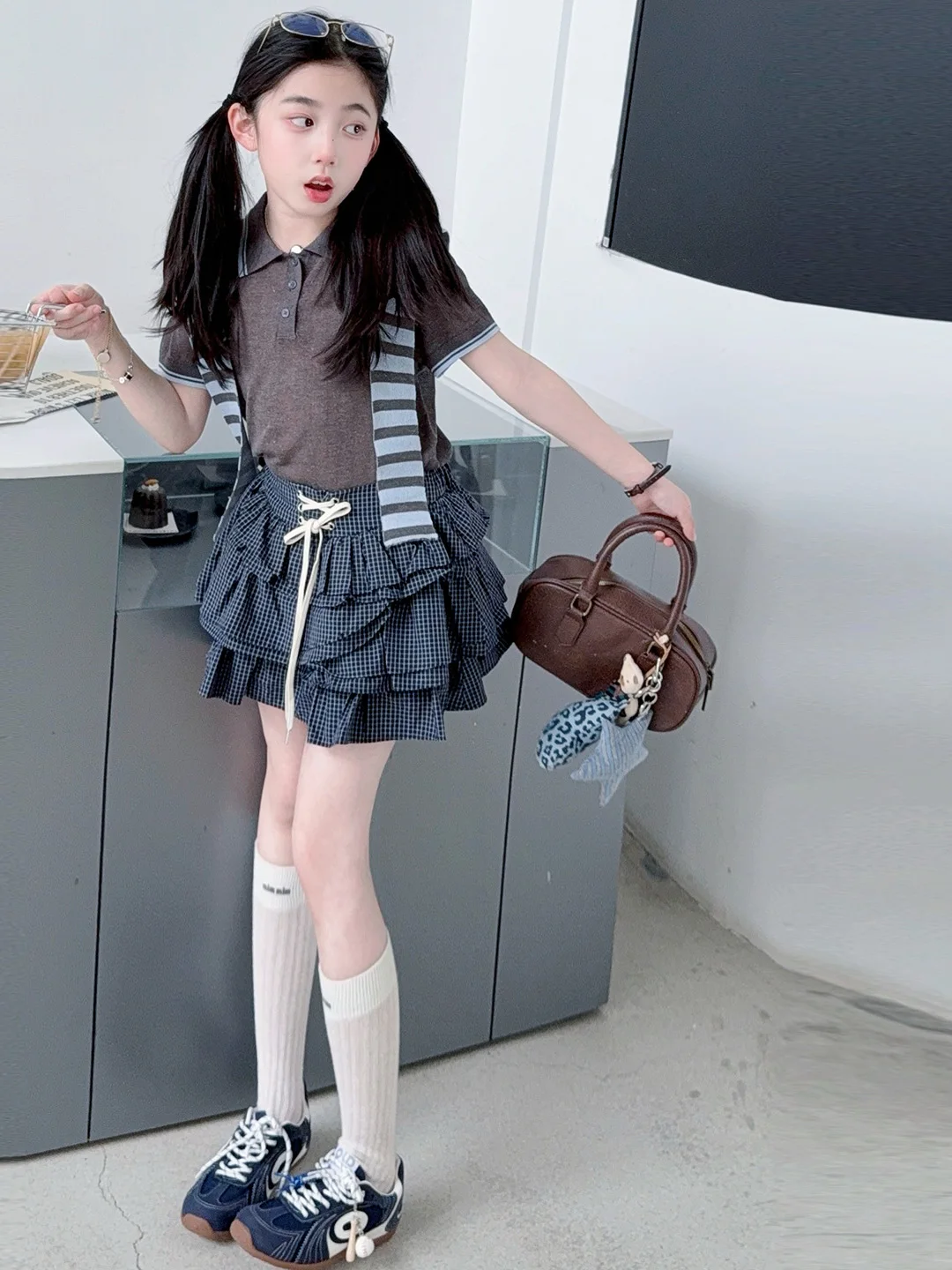 conjunto-de-vestido-a-cuadros-de-manga-corta-con-cuello-de-seda-helada-para-ninas-dos-piezas-casual-transpirable