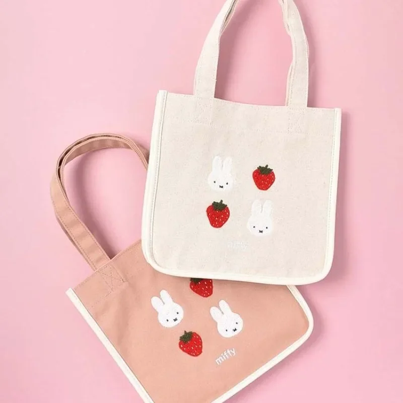 

Ins Miffys Strawberry Pink Leisure Fashion Girl's Heart Kawaii Canvas Handbag Cartoon Lovely Student Handbag Bento Bag Tote Bag