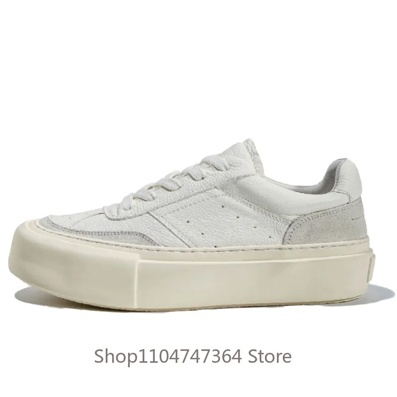 Luxury Fashion White Sneakers Men's Casual Shoes Genuine Leather Thick Sole Low-Top Comfortable Flat Shoes Male Oxfords
