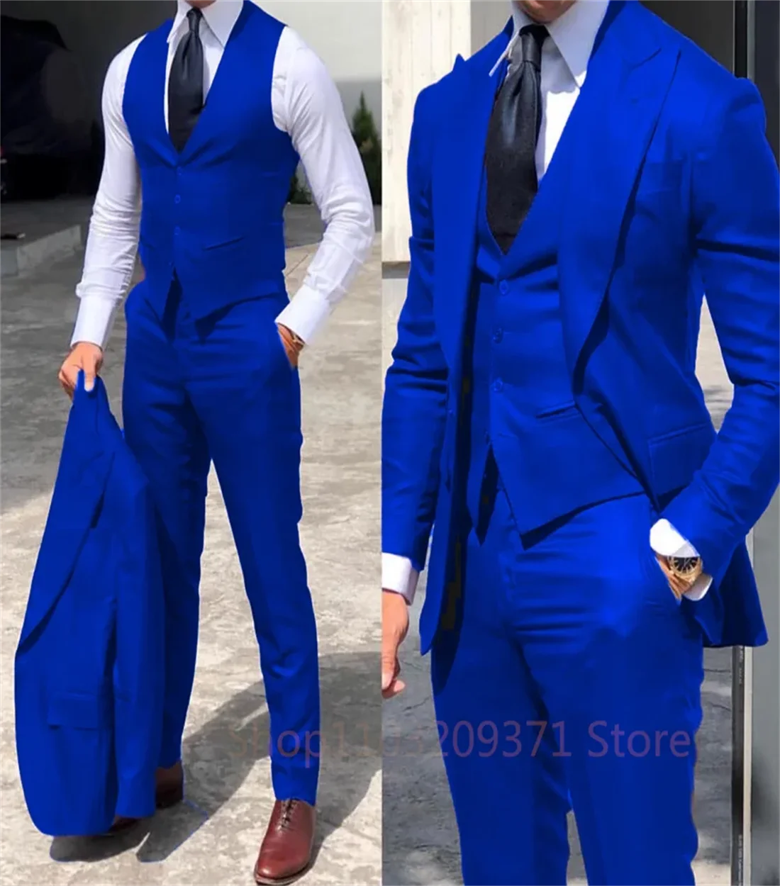 3 Pieces Purple  Set  Men Business Suits Groom Groomsman Wedding Party Formal Occasions Tuxedo Jacket Vest Pants