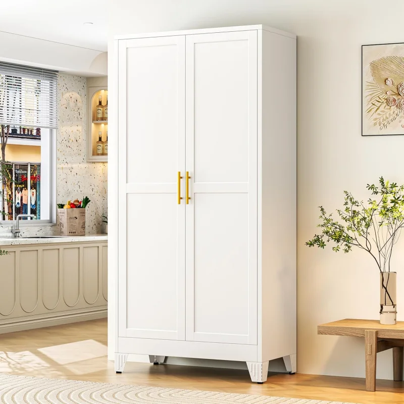 

75.2 Tall Metal Storage Cabinet, Upgraded Freestanding Kitchen Pantry with 2 & 5 Adjustable Shelves, 6-Tier Steel Cupboar