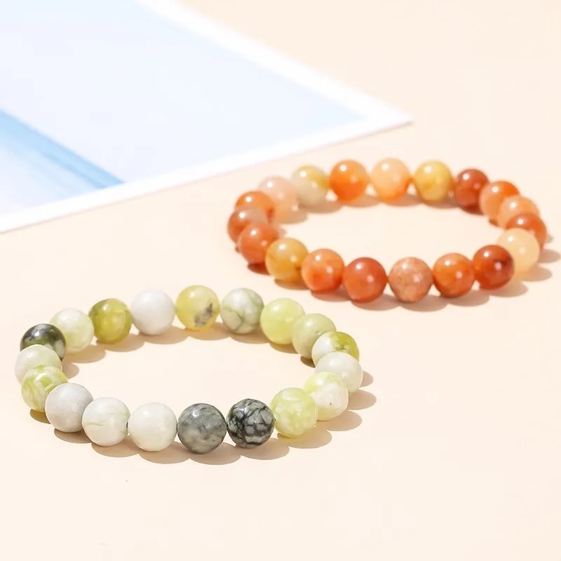 JD Natutral Stone Flower Jade Beautiful Round Bead Strand Bracelets Women Fashion Simple Single Circle Energy Wrist Yoga Gift