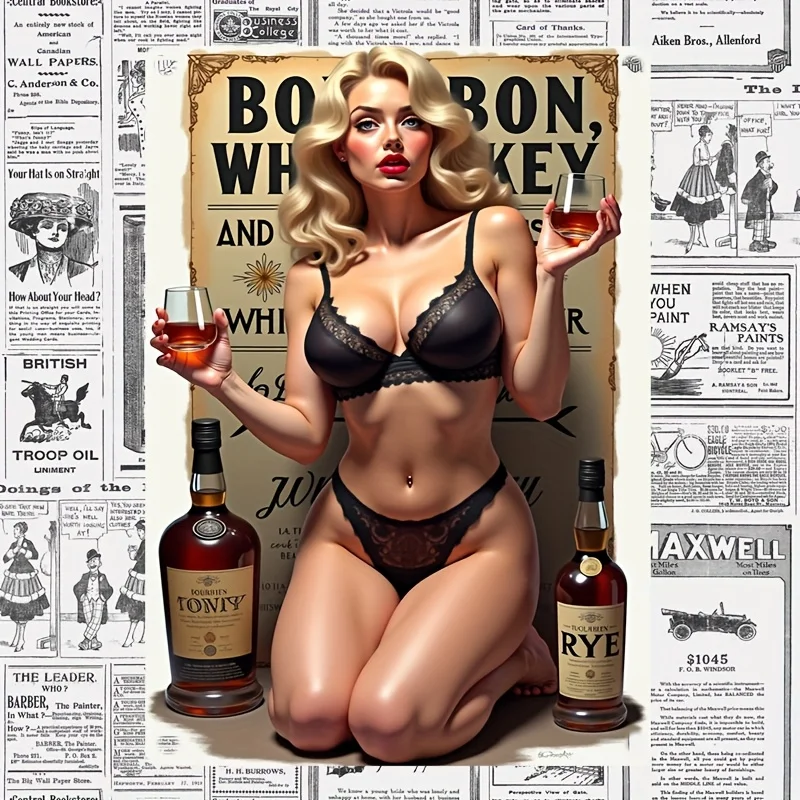 Vintage Bourbon Whiskey Metal Tin Sign Wall Art -  Rustic Cowboy Decor for Home Bar, for Man Cave, Garage - Durable Retro Indoo