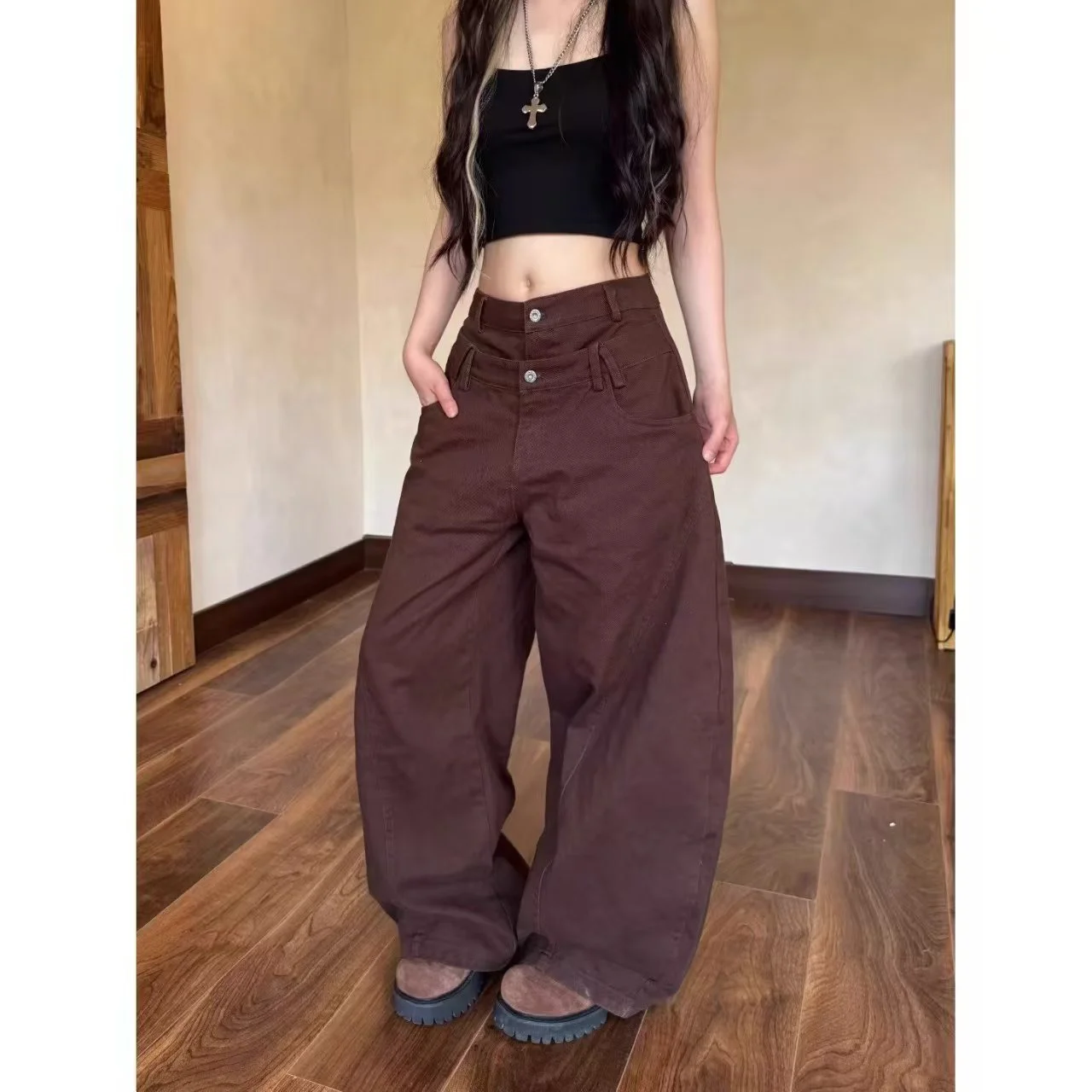 Pantalon cimaire femme pour femme Baggy Style américain été Modal aéré surdimensionné Cargo extérieur décontracté jambes larges cordons