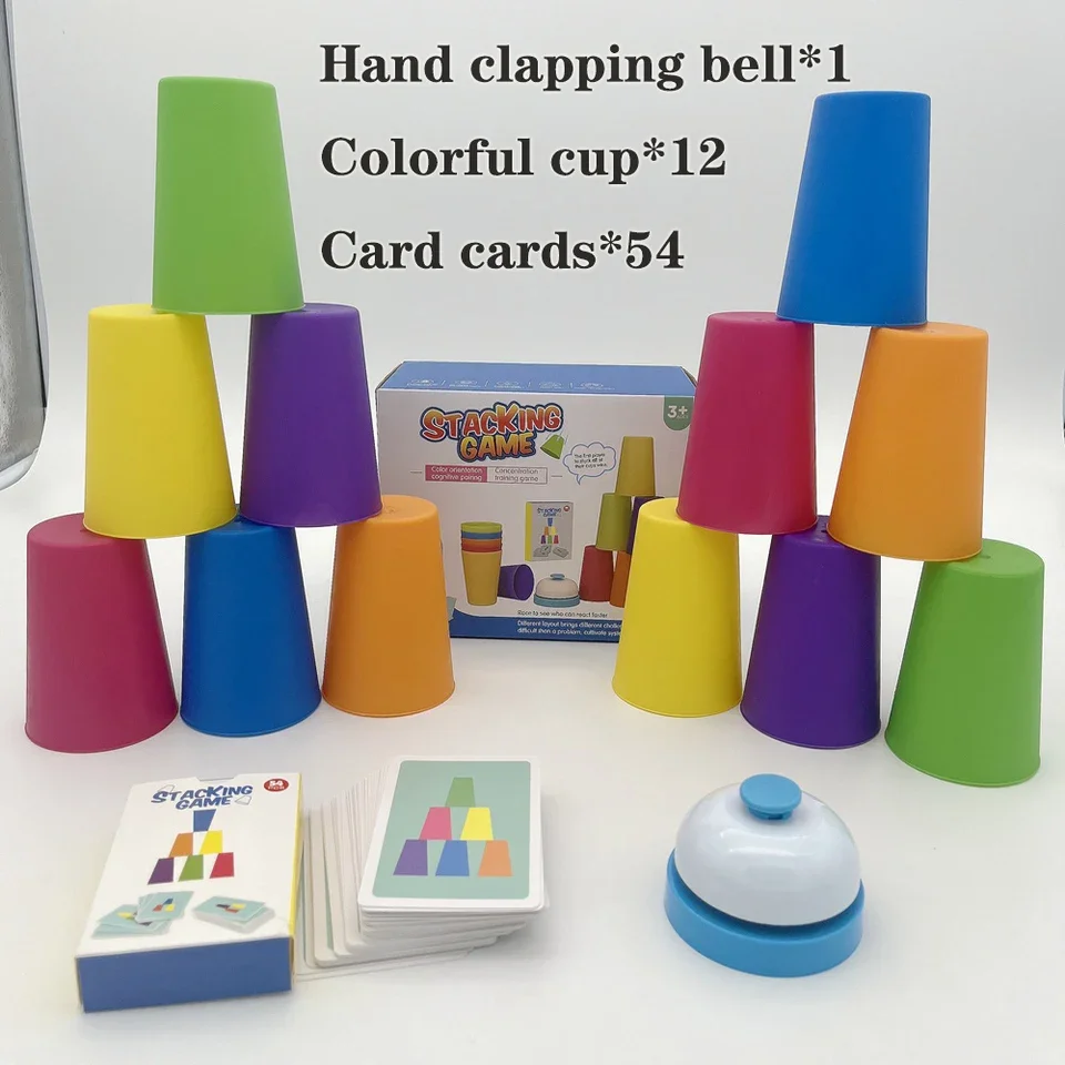 Cups Stacking Tower Game Set for Kids Educational Logic Training Interactive Color Cognition Toy Strategy Games for Party Fun