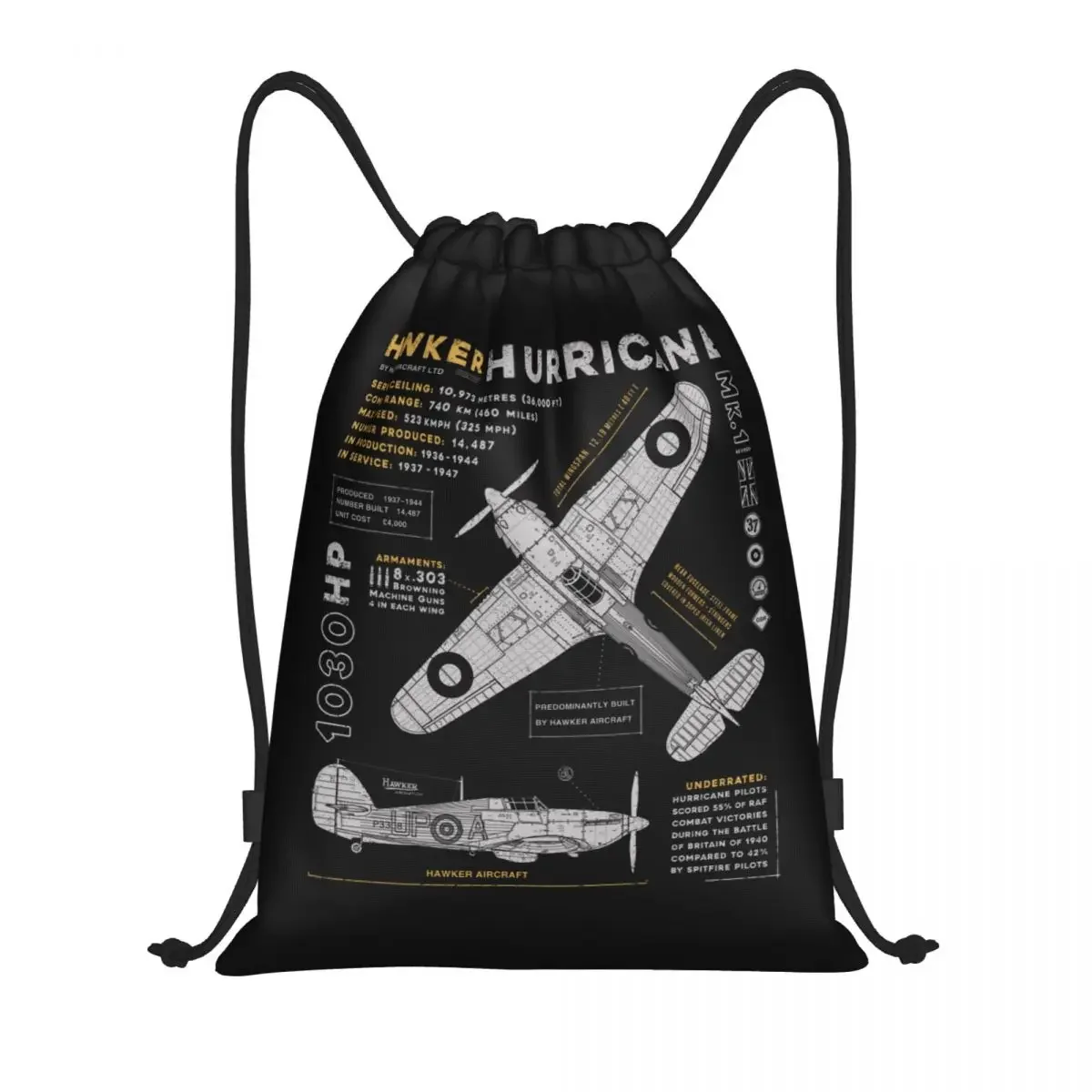 Spitfire Hawker Hurricane Drawstring Bags Yoga Backpacks Fighter Plane WW2 War Pilot Aircraft Airplane Sports Gym Sackpack