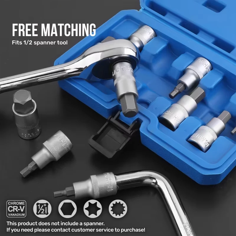 10Pcs 세트 1/2inch 육각형 소켓 비트 키트 래칫 렌치 자동 수리 핸드 툴에 대 한 6 각도 슬리브 육각 소켓 렌치