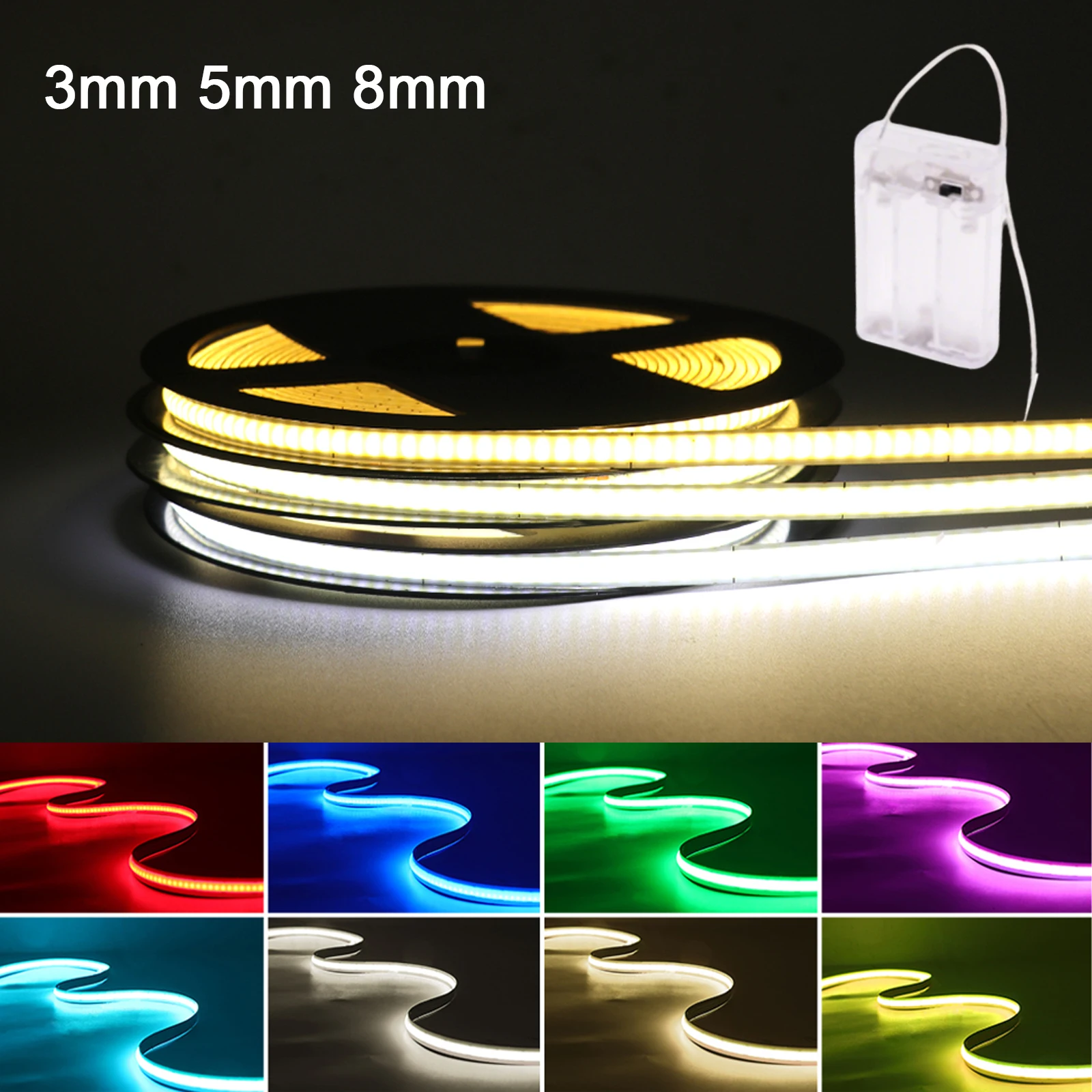 5V 3mm 5mm PCB COB LED Strip Light High Density Battery Power Blue Red Green Pink Warm Natural White Tape 320LEDs 8mm Flex Lamp