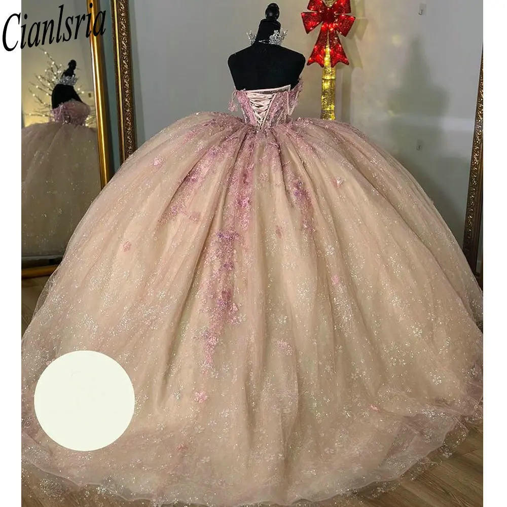 Vestido De quinceañera con lentejuelas y cristales brillantes, traje De baile con tirantes finos, ilusión dulce, 15 Años