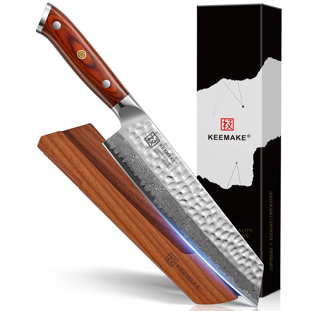 KEEMAKE 8 Inch Kiritsuke Slicing Knife Ultra Sharp VG10 Damascus Steel Cutting Knife Japanese Chef's Knife Pakkawood Handle