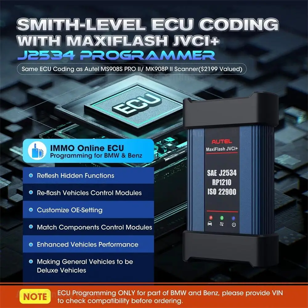 Autel MaxiFlash JVCI+ J2534 Pass-Thru ECU Programming Driver with CAN FD & DoIP Protocol For Autel MaxiIM IM608 II / Laptop / PC