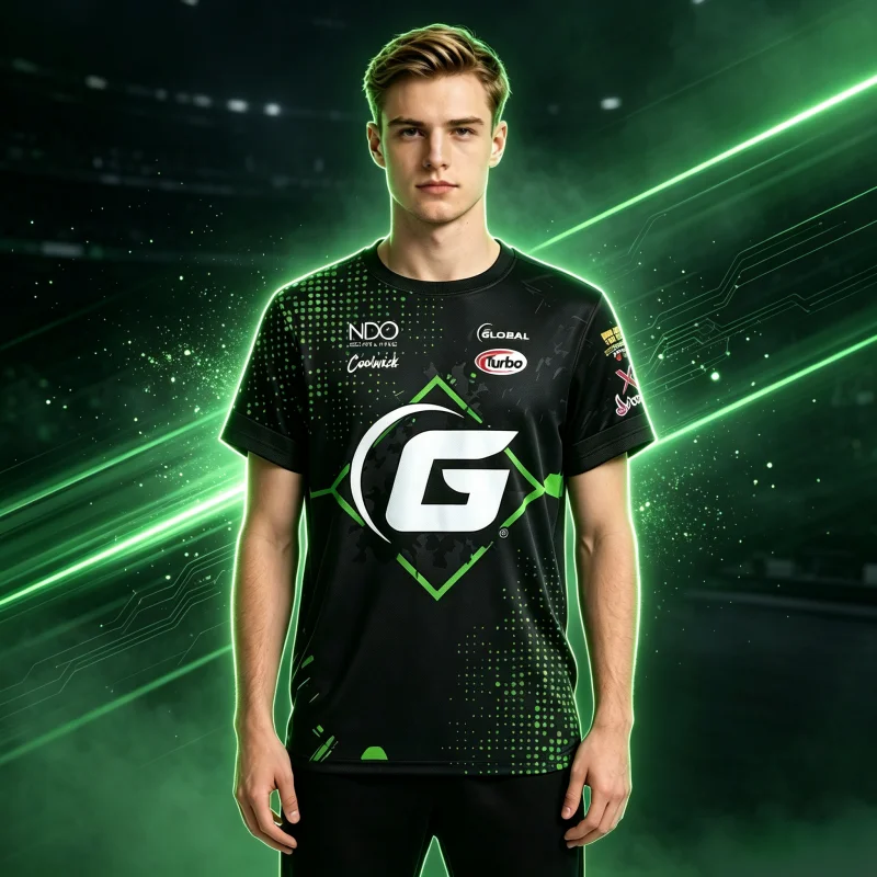 New Global G Green Dot Gradient Bowling Jersey Short Sleeve Performance Sports Pro Bowler Fan Casual Streetwear Family Kid t Ees