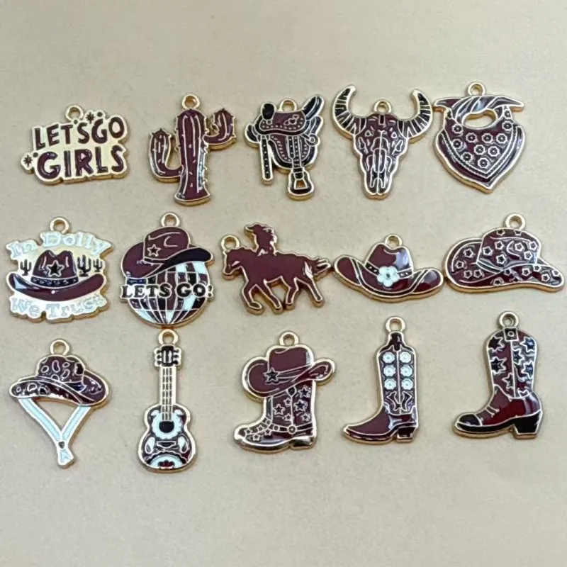 15pcs Western Cowboy Charms, Alloy Bull, Boots, Horses, Pistols, Purse Pendants for DIY Jewelry Making Accessories