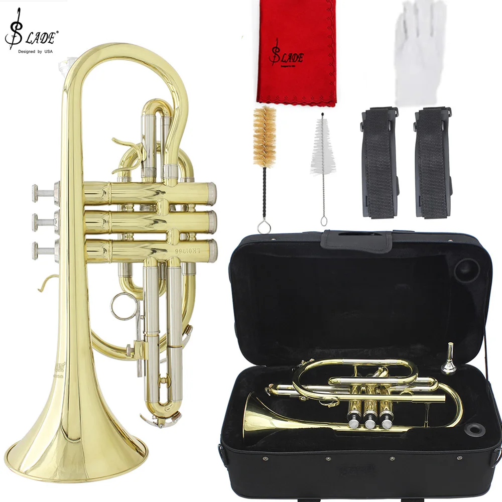 

SLADE Professional Cornet Silver and Gold Plated Horn B-flat Professional Brass Instrument Cornet with Box Accessories