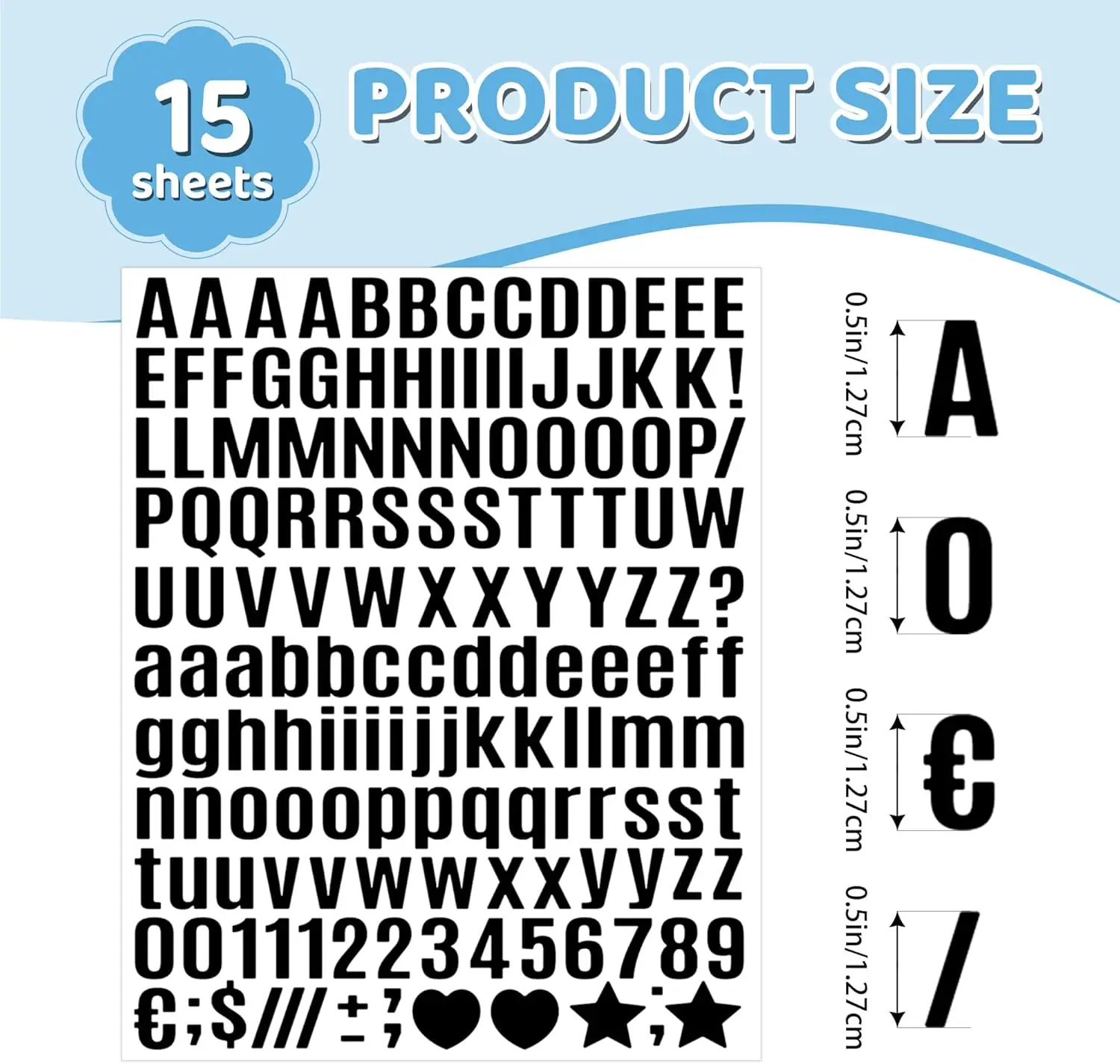 2325 Stück/15 Blätter Vinyl-Buchstabenaufkleber Alphabet-Sticker 0,5 Zoll Selbstklebende Buchstaben für Scrapbook Wasserflaschen – Detail 2