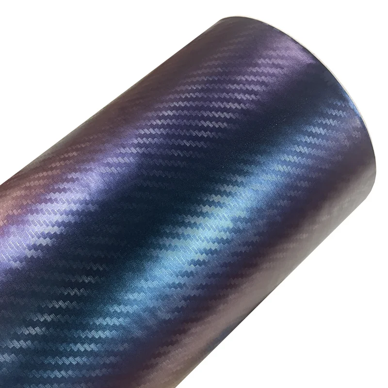 Premium Stretch Chameleon Carbon Fiber Purple to Blue Vinyl Wrap Roll Selbstklebende Aufkleber Aufkleber Car Wrapping Film Air-Release