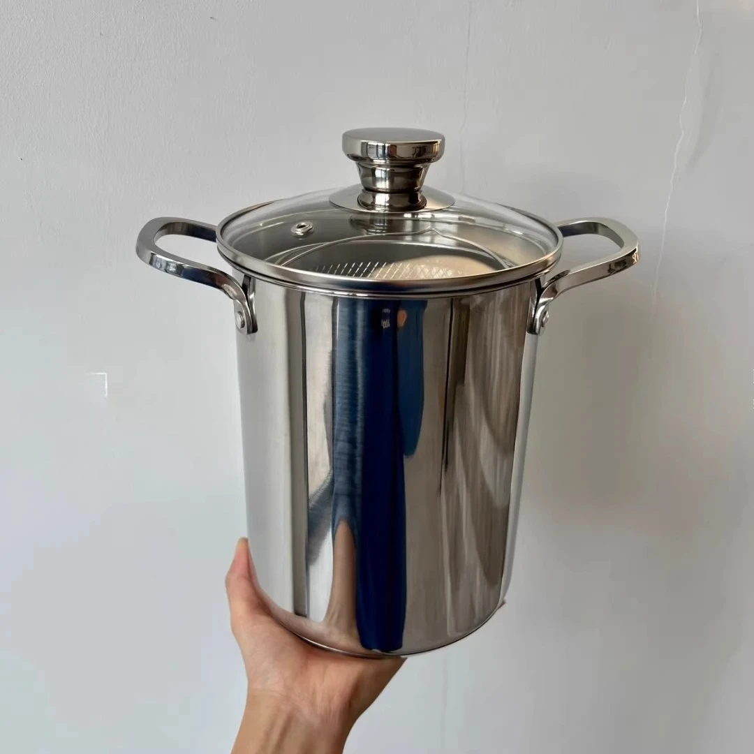 Olla de espárragos de acero inoxidable 304 - Olla de pasta para sopa profunda con escurridor para freír y cocinar