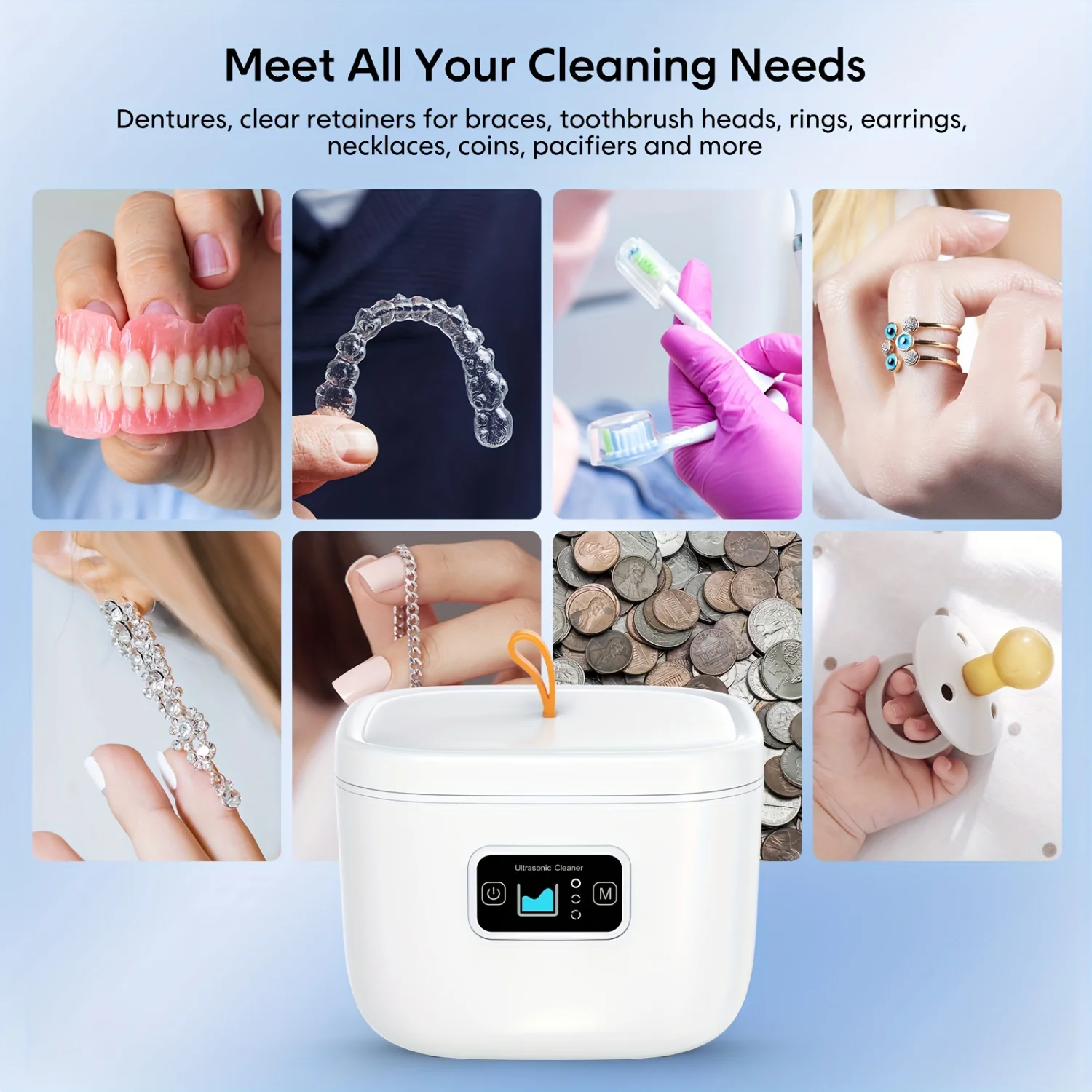High Frequency Denture Washer, Timed Washable Jewelry Washer, For All Dental, Braces,  Heads, Rings, Glasses, Dentures, Small Me