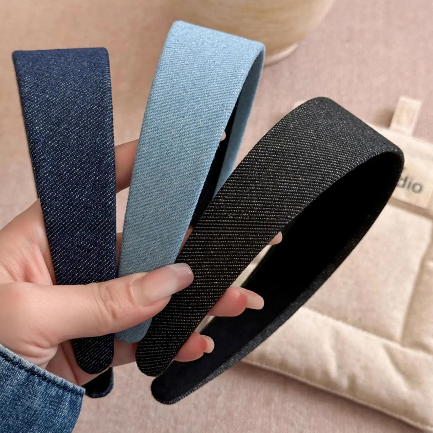 

Wide Blue Denim Headband Hong Kong Style for Face Wash Non Slip Lightweight Premium Quality Women Hair Accessory Headband