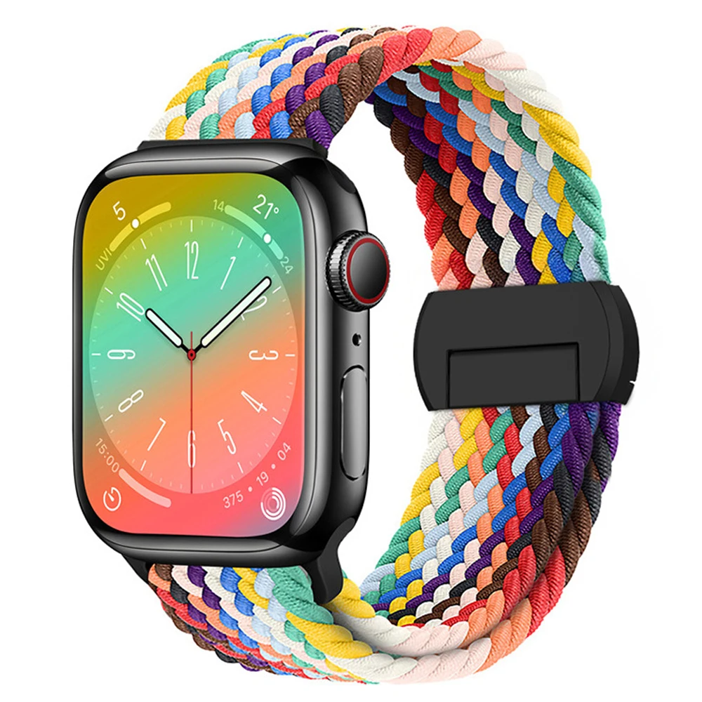 حلقة منفردة مضفرة لساعة أبل الترا 49 ملم 46 ملم 45 41 44 ملم 40 ملم 42 ملم حزام نايلون مغناطيسي لسلسلة iWatch 11 10 9 8 SE3