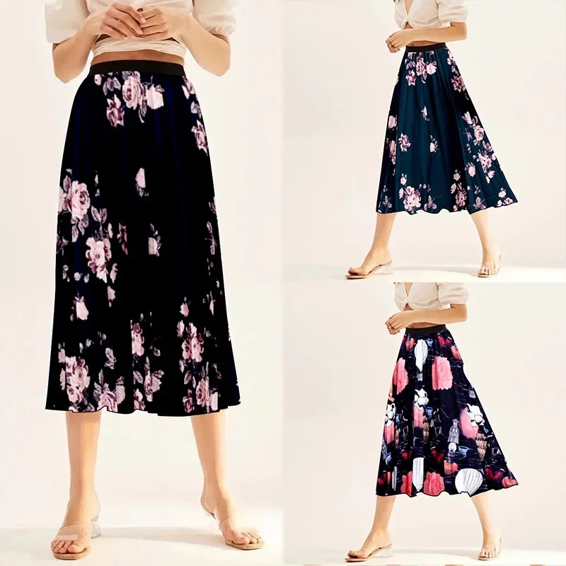 Mid Length Elastic Waist Butterfly Flower Large Size Short Skirt 24 Summer New Half Skirt Skirt