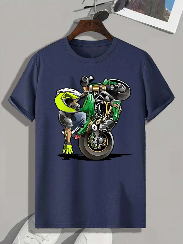 

Men's casual fashion T-shirt, printed with cool motorcycle patterns, cotton printed short-sleeved T-shirt.