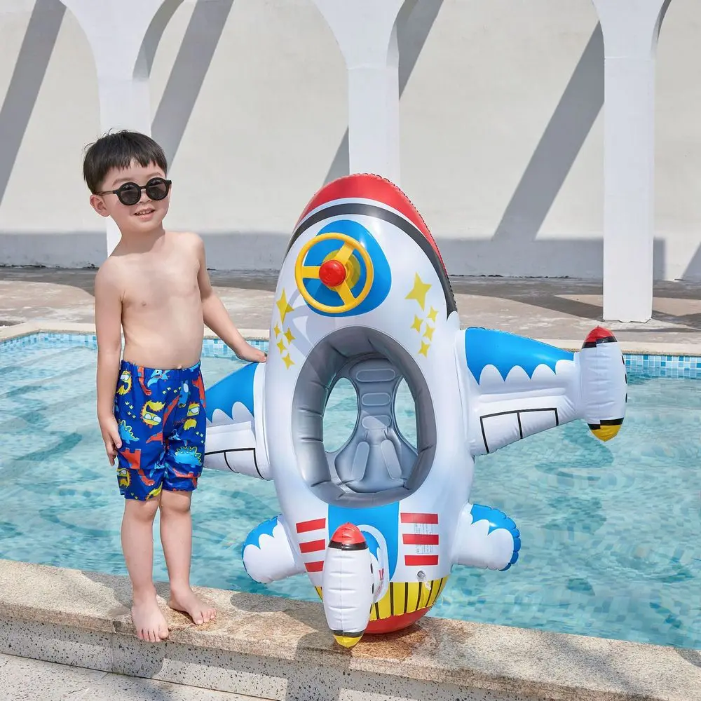 Baby Inflatable Swimming Ring Airplane Kids Toddler Float Seat Boat Pool Ring Summer Beach Party Pool Toys with Steering Wheel