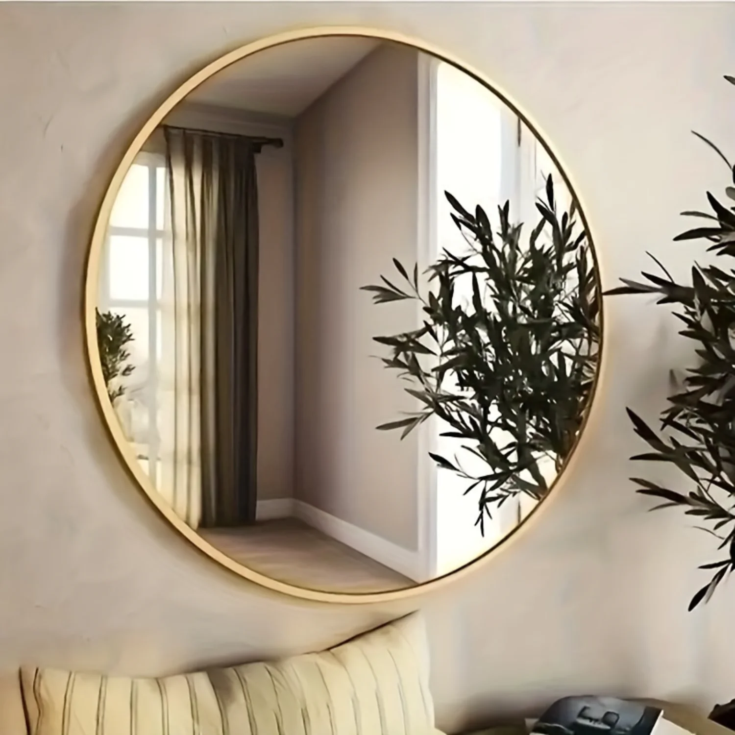 Round Stainless Steel Frame Wall Mounted Mirror for Bathroom and Bedroom Decor - Makeup Vanity Mirror with Glass, Bathroom Acces