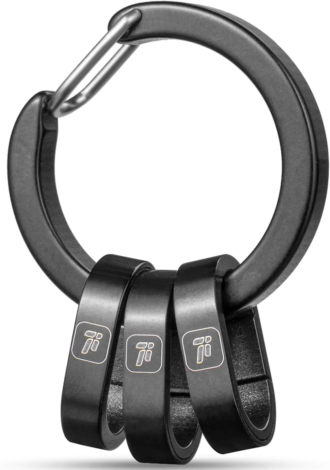 Carabiner Keychain Clip with 3pcs Titanium Mini Quick Release Connecting Key Chain Rings - (Black)