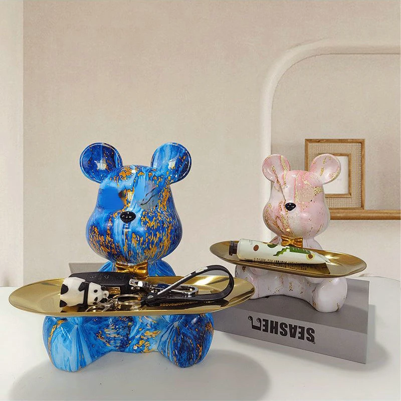 Graffiti Bear Figurine Home Decoration Animal Statue Keys Candy Storage Shelf Modern Room Sculpture Table Decor Statues Ornament