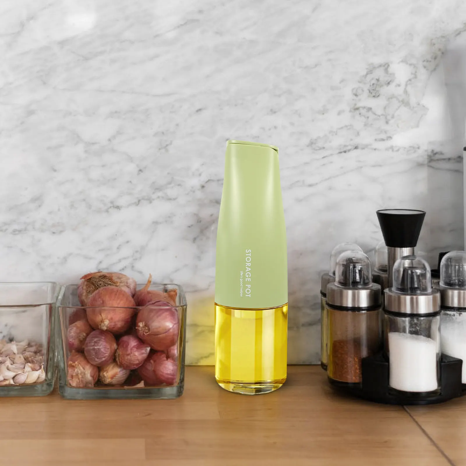 

Large Capacity Glass Oil Dispenser for Olive Oil Vinegar Soy Sauce Dressing Kitchen Condiment Bottle with Touch Lid Easy One