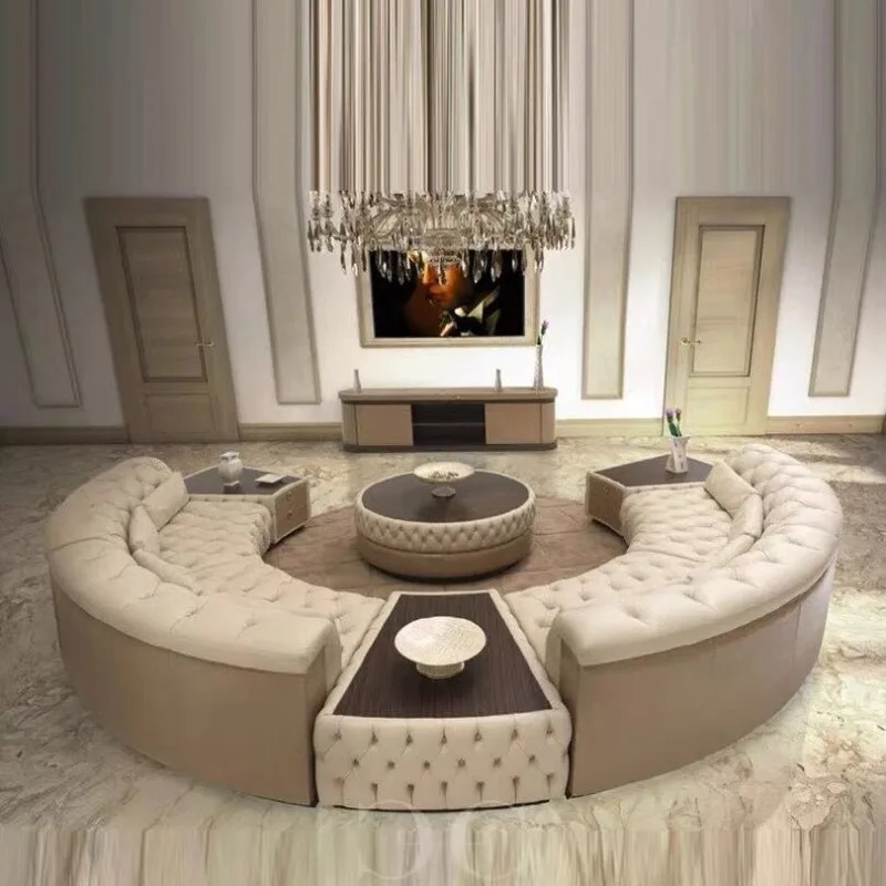 Hotel semi-arc combination, American buckle leather leisure sofa