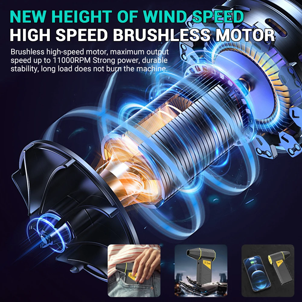 250000 RPM 8000mAh Brushless Motor Electric Turbo Jet Fan High-Speed Turbo Violent Fan USB Rechargeable Powerful Dust Blower
